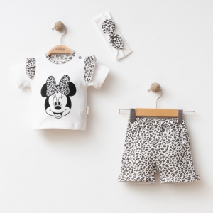 BEBE TK 6-9-12 AY 26102 KIZ LEOPARLI MİCKEY BASKILI 3 LÜ TAKIM