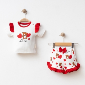 BEBE TK 6-9-12 AY 26104 KIZ KALPLİ AYICIK BASKILI 2 Lİ TAKIM