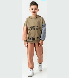 BEBE TK 7-8-9-10 YAŞ 26127 ERKEK CREAMERY BASKI KAPŞONLU 2,Lİ TAKIM