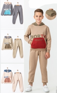 BEBE TK 7-8-9-10 YAŞ 26188 ERKEK NORTH BASKI KAPŞONLU 2,Lİ TAKIM