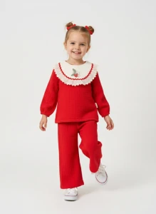 BEBE TK 9-12-18-24 AY 3014 KIZ ÖN ROBA NAKIŞLI VE DANTELLİ İKİLİ TAKIM