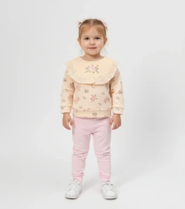 BEBE TK 9-12-18-24 AY 3032 KIZ ZARİF ÇİÇEKLİ ÖN DANTELLİ VE NAKIŞLI İKİLİ TAKIM