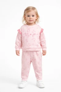 BEBE TK 9-12-18-24 AY 3036 KIZ LOVE NAKIŞLI KOL FIRFIRLI İKİLİ TAKIM