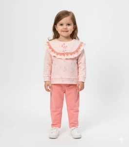 BEBE TK 9-12-18-24 AY 3058 KIZ ZARİF ÇİÇEK NAKIŞLI İKİLİ TAKIM