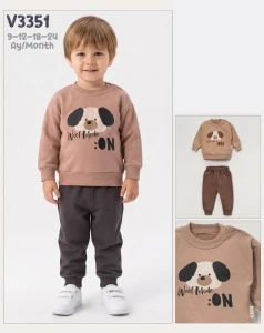 BEBE TK 9-12-18-24 AY 3351 ERKEK WOOF MODE BASKILI İKİLİ TAKIM