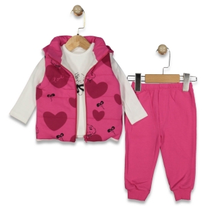 BEBE TK 9-12-18-24 AY 4156 KIZ KALPLİ BASKILI ELYAFLI ŞİŞME 3’LÜ TAKIM