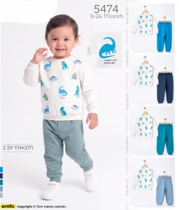 BEBE TK 9-12-18-24 AY 5474 ERKEK İKİ İPLİK AYLIK DİNO BASKILI ERKEK TAKIM