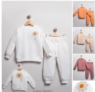BEBE TK 9-12-18-24 AY L-1008 KIZ 9-24 AY PAPATYA ÖN-ARKA BASKILI NAKIŞLI TAKIM