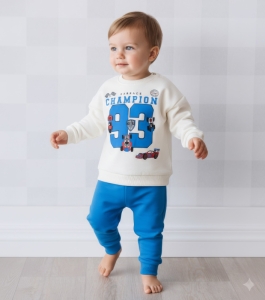 BEBEK TK 6-9-12-18 AY 5061 ERKEK İKİ İPLİK OVERSİZE AYLIK CHAMPİON BASKILI ERKEK TAKIM