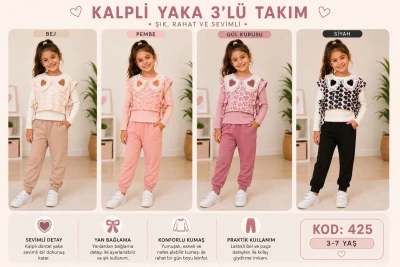 ÇOCUK TK 3-4-5-6-7 YAŞ 425 KIZ KALPLİ YAKA