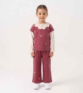 ÇOCUK TK 3-4-5-6 YAŞ 3049 KIZ FİSTO YAKALI IKILI TAKIM