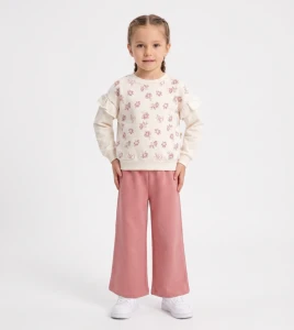 ÇOCUK TK 3-4-5-6 YAŞ 3365 KIZ ÇİÇEK BASKILI İKİLİ TAKIM
