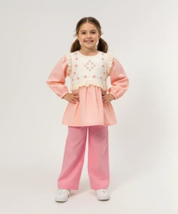 ÇOCUK TK 7-8-9-10 YAŞ 3096 KIZ ÖN ROBA NAKIŞLI FİSTOLU İKİLİ TAKIM