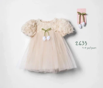 ELBİSE 1-2-3-4 Yaş 2633 KIZ LALE TOKALI ROSE DRESS