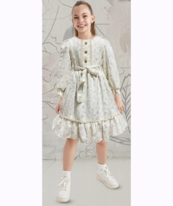 ELBİSE 9-10-11-12 YAŞ 5520 KIZ MÜSLİN BASKILI BÜYÜK BOY ELBİSE