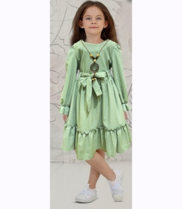 ELBİSE 9-10-11-12 YAŞ 5528 KIZ ÖRME KOLYELİ BÜYÜK BOY ELBİSE