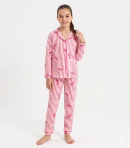 PİJAMA 11-12-13-14 YAŞ 2008 KIZ BOYUNA ÇİZGİLİ FİYONKLU 11-14 YAŞ PİJAMA TAKIM