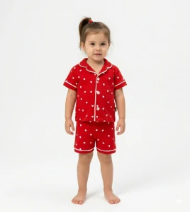 PİJAMA 9-12-18-24 AY 6098 KIZ KALP BASKILI YAZLIK PİJAMA TAKIM