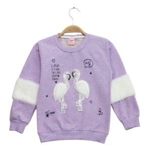 SWEAT 1-2-3-4 YAŞ 1814 KIZ KOL PELUŞ FLAMİNGO NAKIŞLI SWEAT
