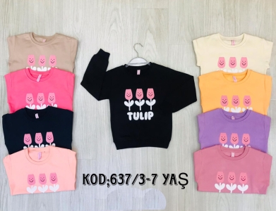 SWEAT 3-4-5-6-7 YAŞ 637 KIZ ÜÇ LALE TULIP BASKILI SWEAT