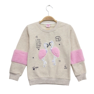 SWEAT 5-6-7-8 YAŞ 2814 KIZ KOL PELUŞ FLAMİNGO NAKIŞLI SWEAT