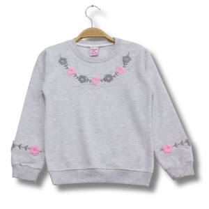 SWEAT 9-10-11-12 YAŞ 3822 KIZ KOL VE YAKA ÇİÇEK NAKIŞLI SWEAT