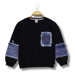 SWEAT 9-10-11-12 YAŞ 3828 KIZ ÖN VE KOL KOT DETAY ÇİÇEKLİ SWEAT