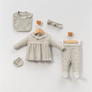 ZIBIN 3-3 AY 7112 KIZ DANTEL DETAYLI YAPRAK DESENLİ  5’Lİ KIZ SET